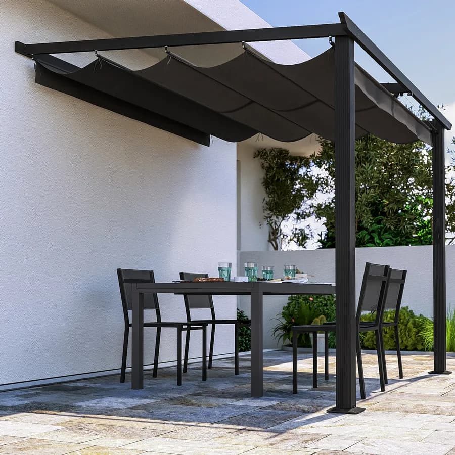 Gazebo pergola 3x2,5 m in alluminio antracite con tetto scorrevole - Norris