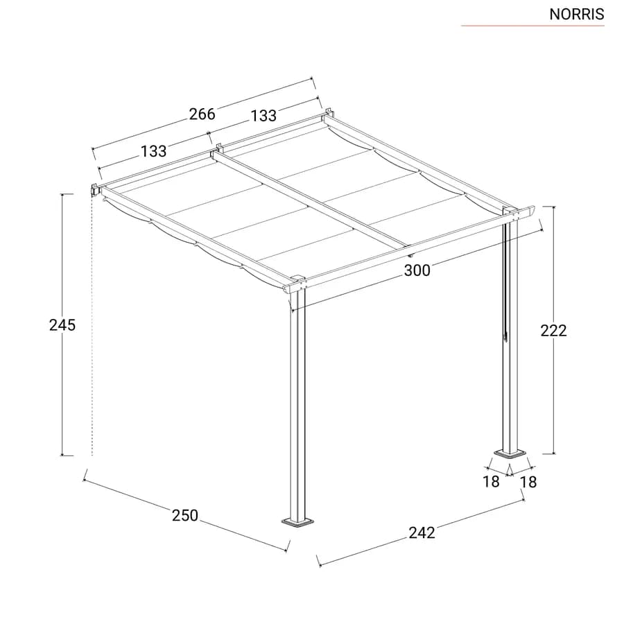 Gazebo pergola 3x2,5 m in alluminio antracite con tetto scorrevole - Norris