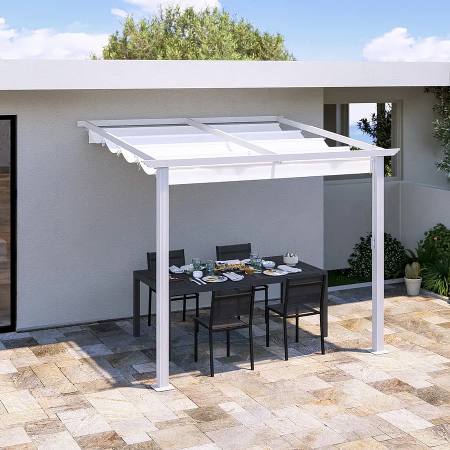 Gazebo pergola 3x2,5 m in alluminio bianco con tetto scorrevole - Norris