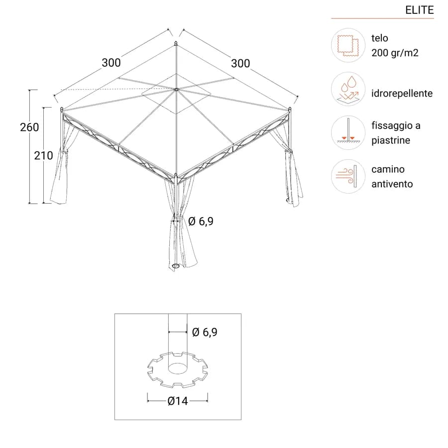Gazebo 3x3 metri con tende e zanzariere - Elite