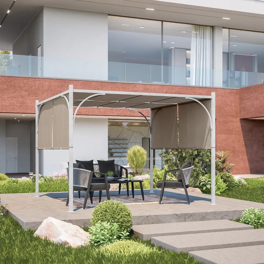Gazebo 3x3 m con tetto scorrevole ecrù e struttura bianca - Edvige