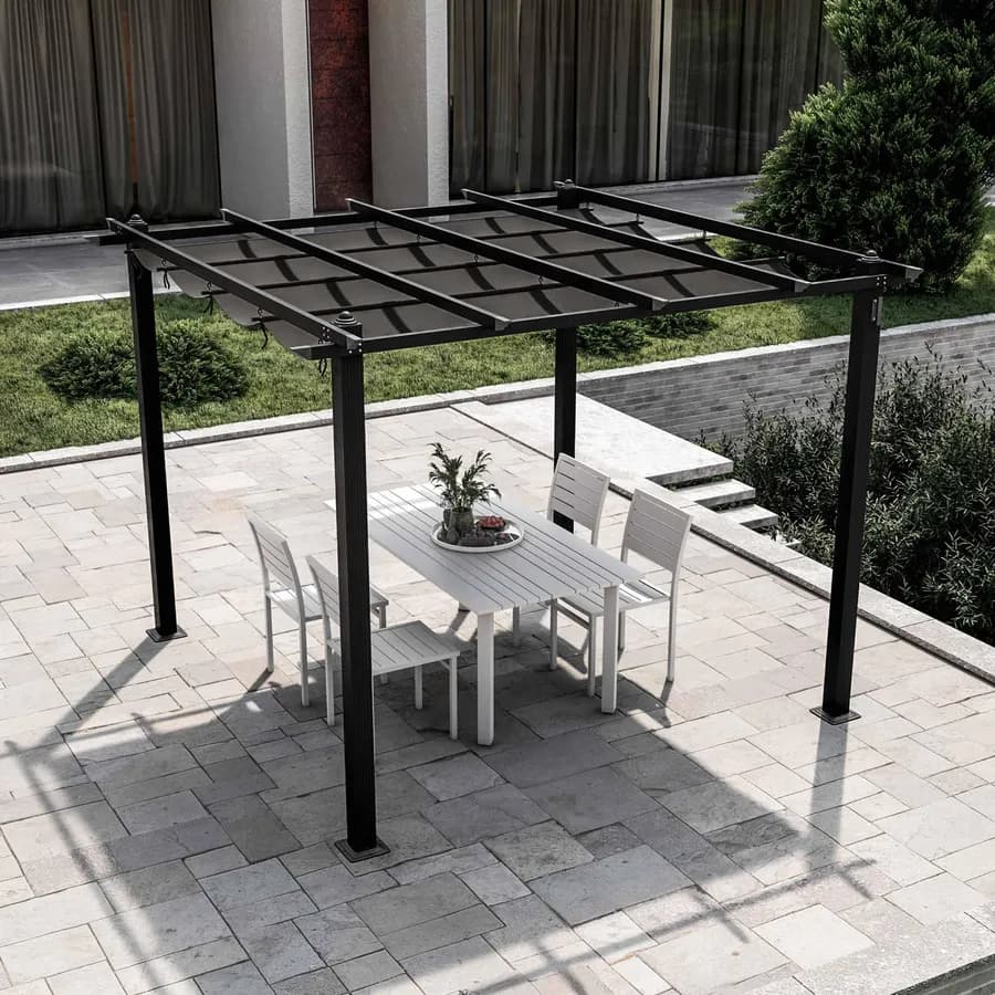 Gazebo 3x3 m in alluminio antracite con tetto scorrevole - Norris