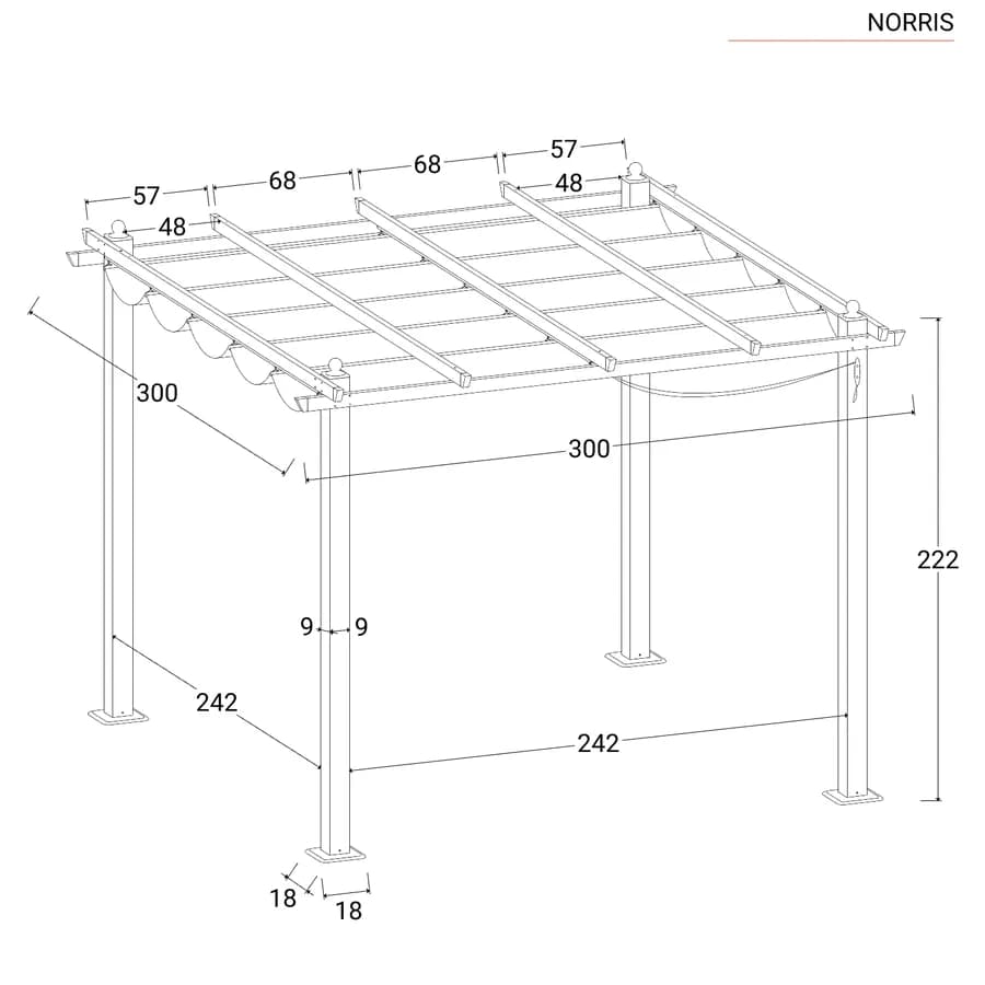 Gazebo 3x3 m in alluminio antracite con tetto scorrevole - Norris