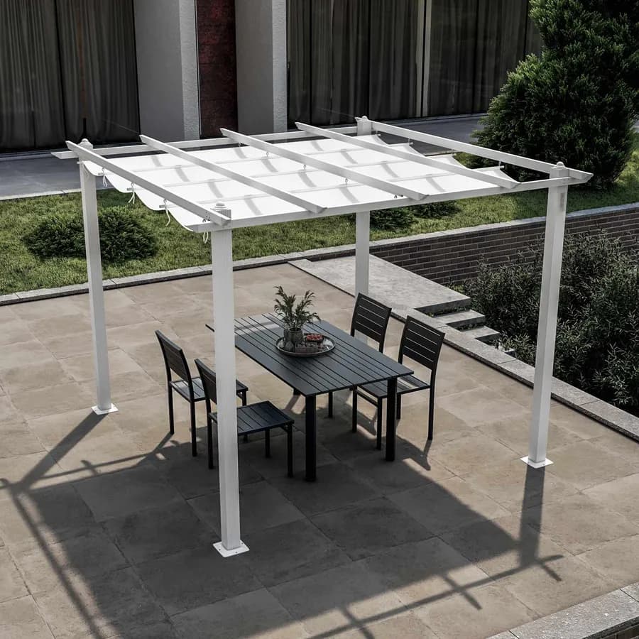Gazebo 3x3 m in alluminio bianco con tetto scorrevole - Norris
