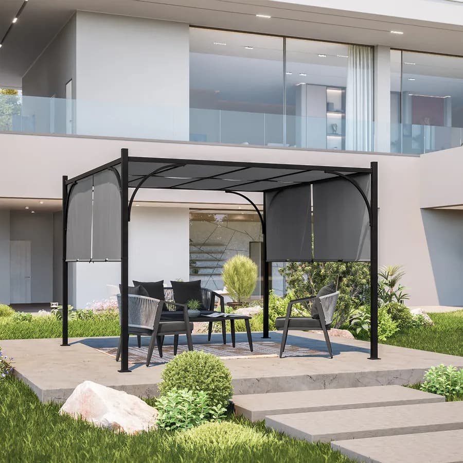 Gazebo 3x3 m tetto scorrevole grigio e struttura antracite - Edvige