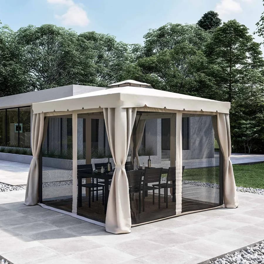Gazebo 3x3 m con telo e tende ecrù - Bolt