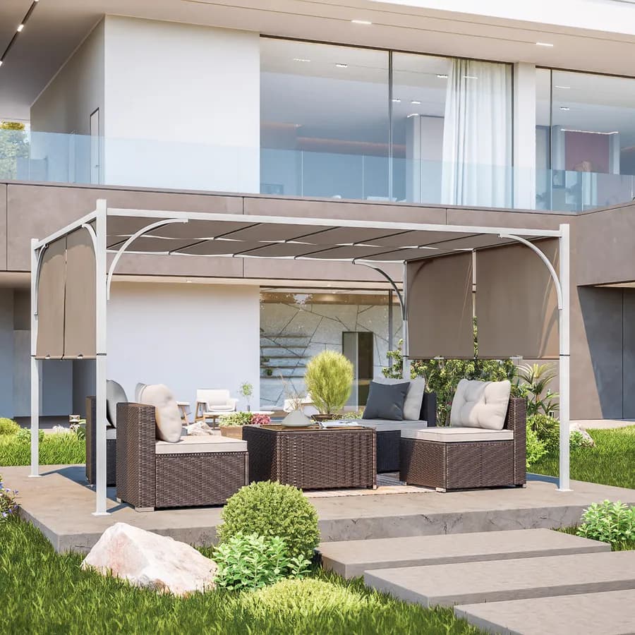 Gazebo 3x4 m con tetto scorrevole ecrù e struttura bianca - Edvige