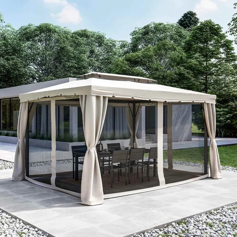 Gazebo 3x4 m in alluminio antracite con tende e telo ecrù - Bolt