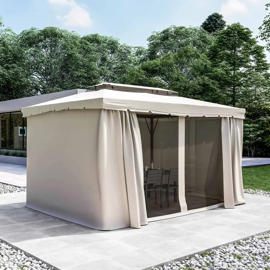 Gazebo 3x4 m in alluminio antracite con tende e telo ecrù - Bolt