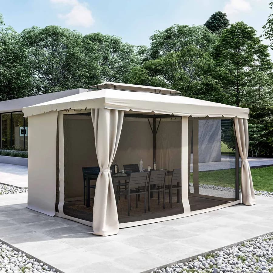 Gazebo 3x4 m in alluminio antracite con tende e telo ecrù - Bolt