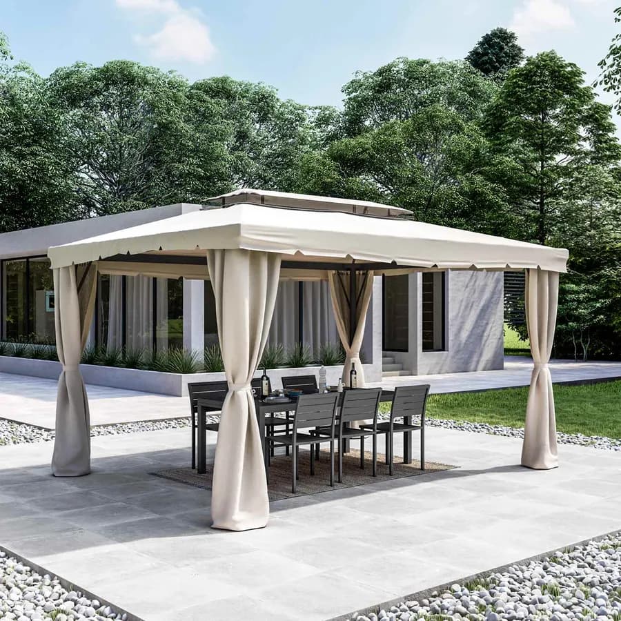 Gazebo 3x4 m in alluminio antracite con tende e telo ecrù - Bolt