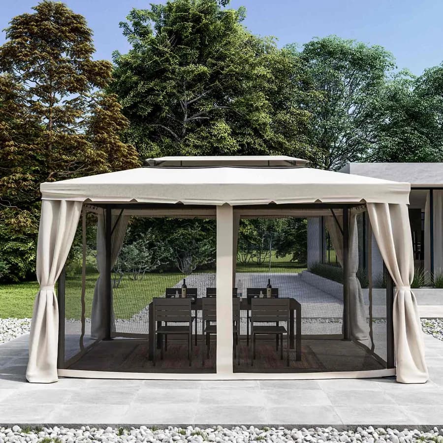 Gazebo 3x4 m in alluminio antracite con tende e telo ecrù - Bolt