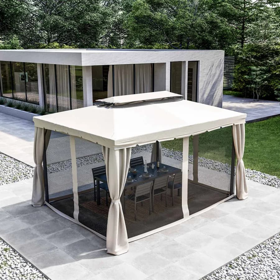 Gazebo 3x4 m in alluminio antracite con tende e telo ecrù - Bolt
