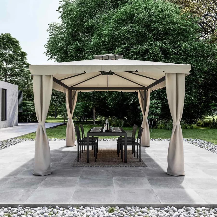 Gazebo 3x4 m in alluminio antracite con tende e telo ecrù - Bolt