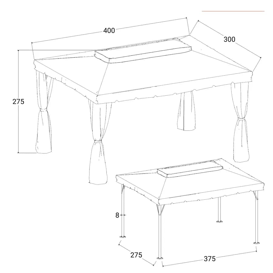 Gazebo 3x4 m in alluminio antracite con tende e telo ecrù - Bolt