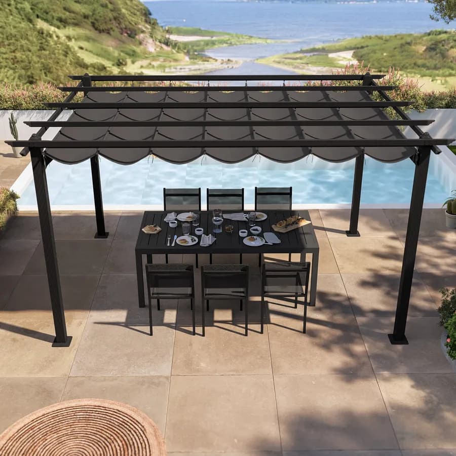 Gazebo 3x4 m in alluminio antracite con tetto scorrevole - Norris