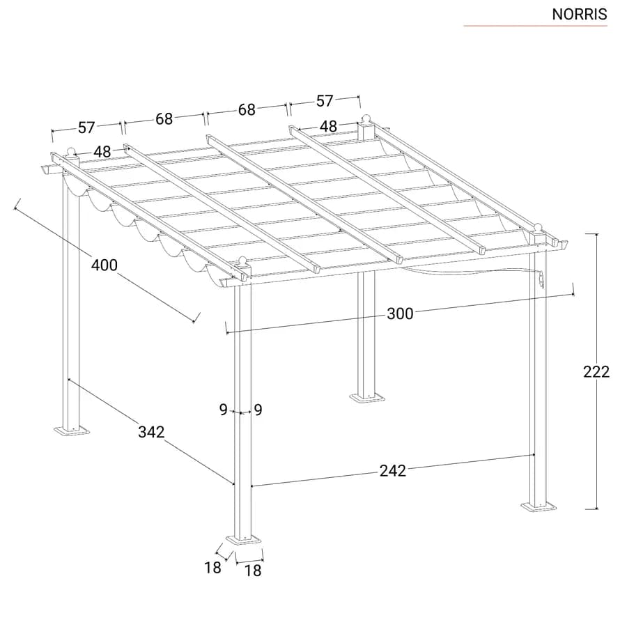 Gazebo 3x4 m in alluminio antracite con tetto scorrevole - Norris
