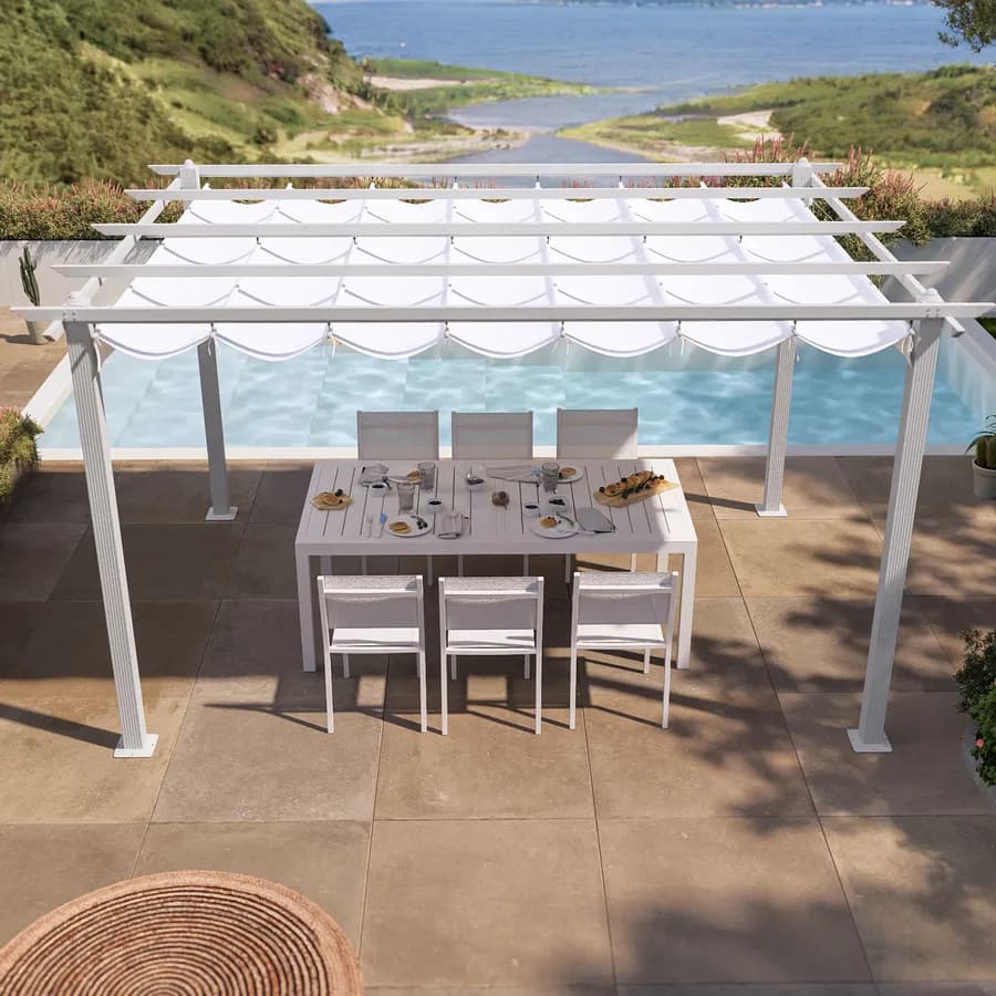 Gazebo 3x4 m in alluminio bianco con tetto scorrevole - Norris