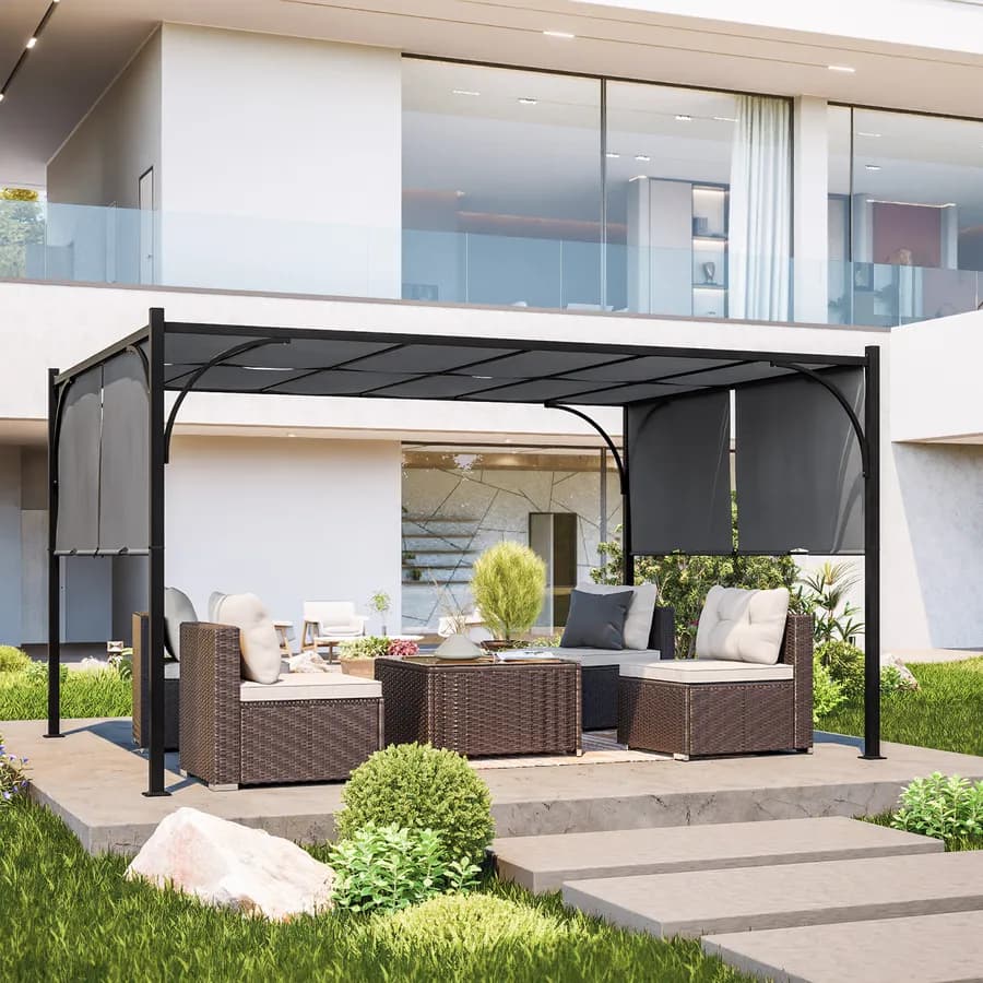 Gazebo 3x4 m tetto scorrevole grigio e struttura antracite - Edvige