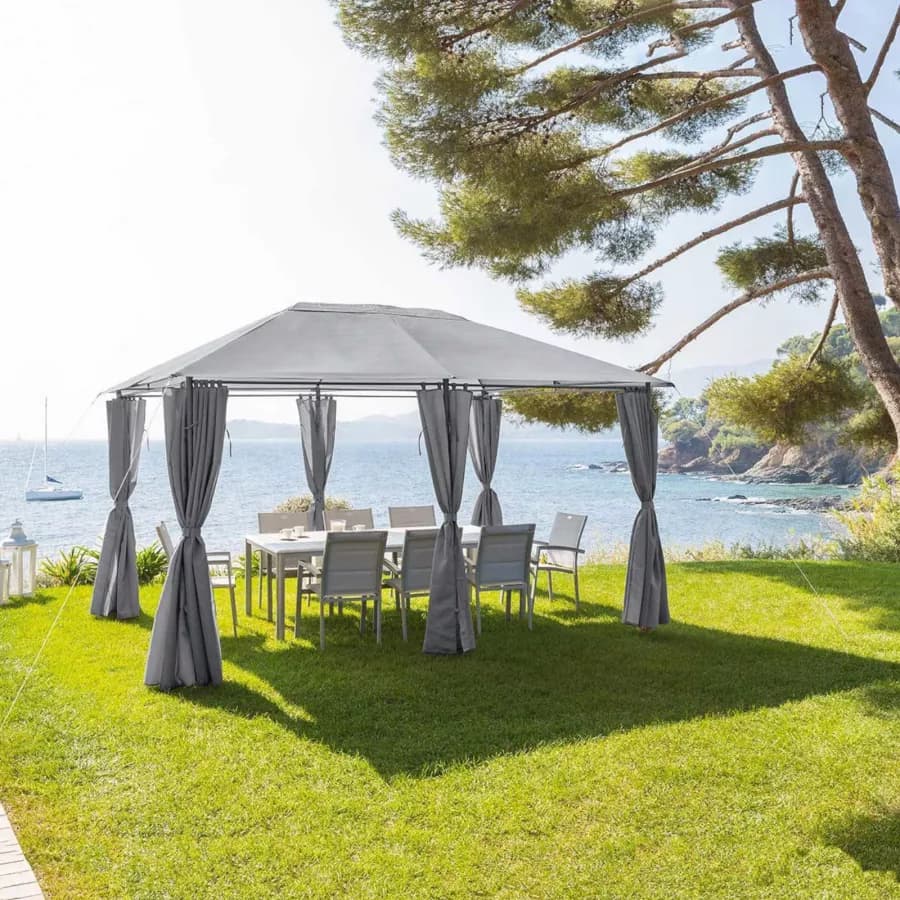 Gazebo 4x3 m in acciaio antracite con telo in poliestere grigio - Albury