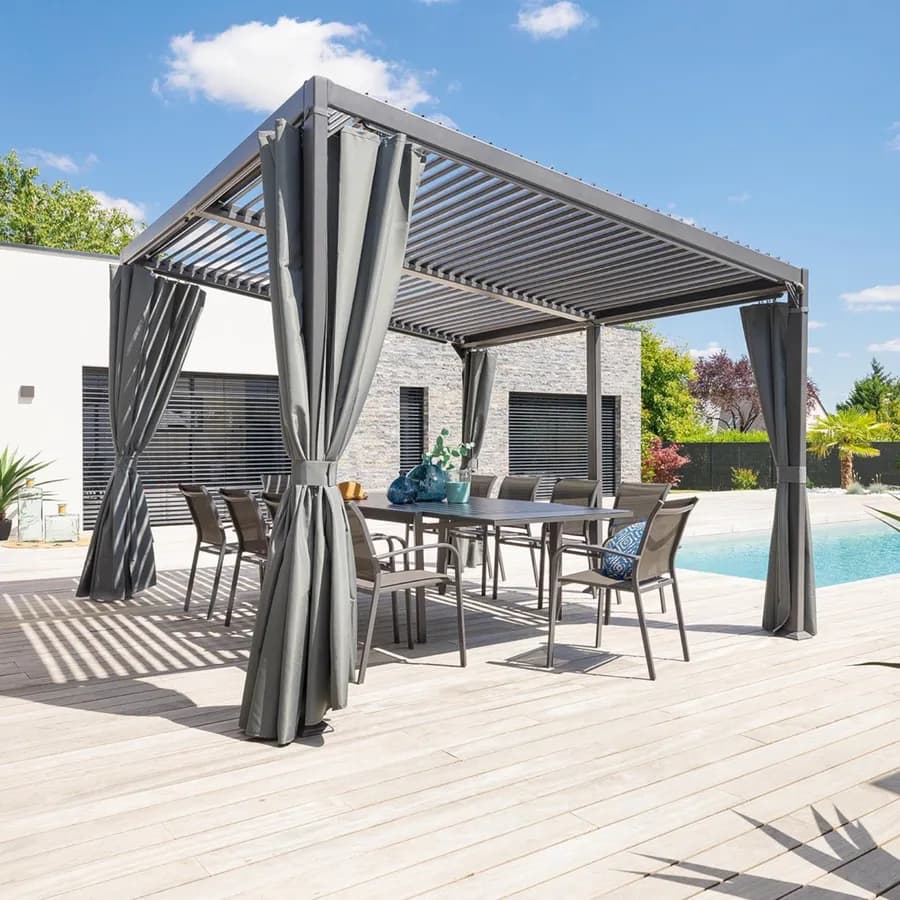 Gazebo pergola 4x3 m con tetto a lamelle in alluminio grigio - Miro