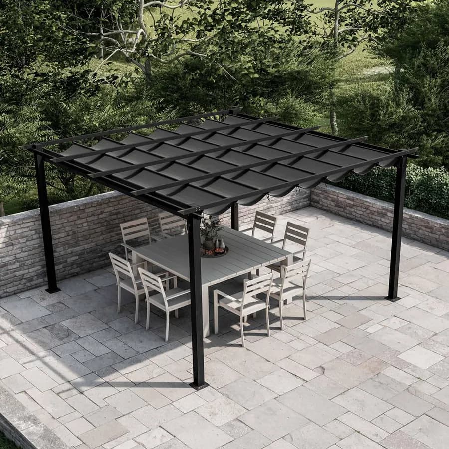 Gazebo 4x4 m in alluminio antracite con tetto scorrevole - Norris