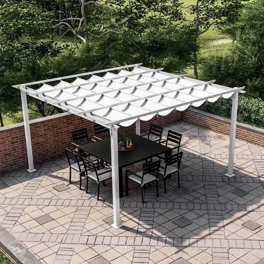 Gazebo 4x4 m in alluminio bianco con tetto scorrevole - Norris