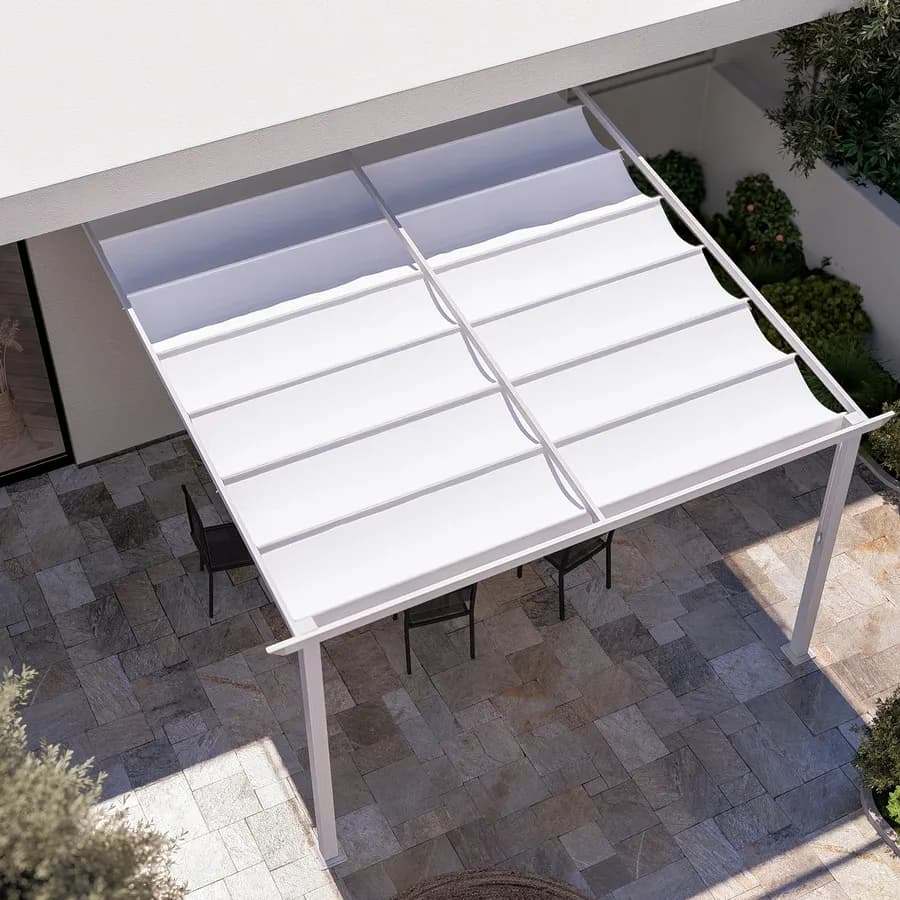 Gazebo pergola 4x4 m in alluminio bianco e con tetto scorrevole - Norris