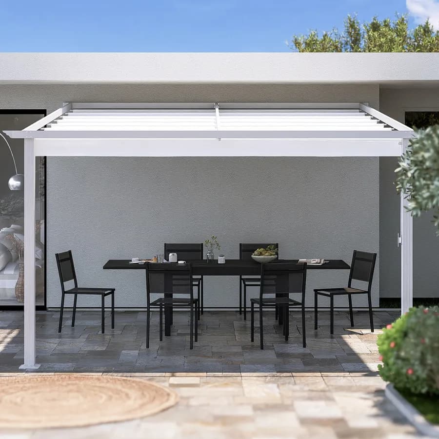 Gazebo pergola 4x4 m in alluminio bianco e con tetto scorrevole - Norris