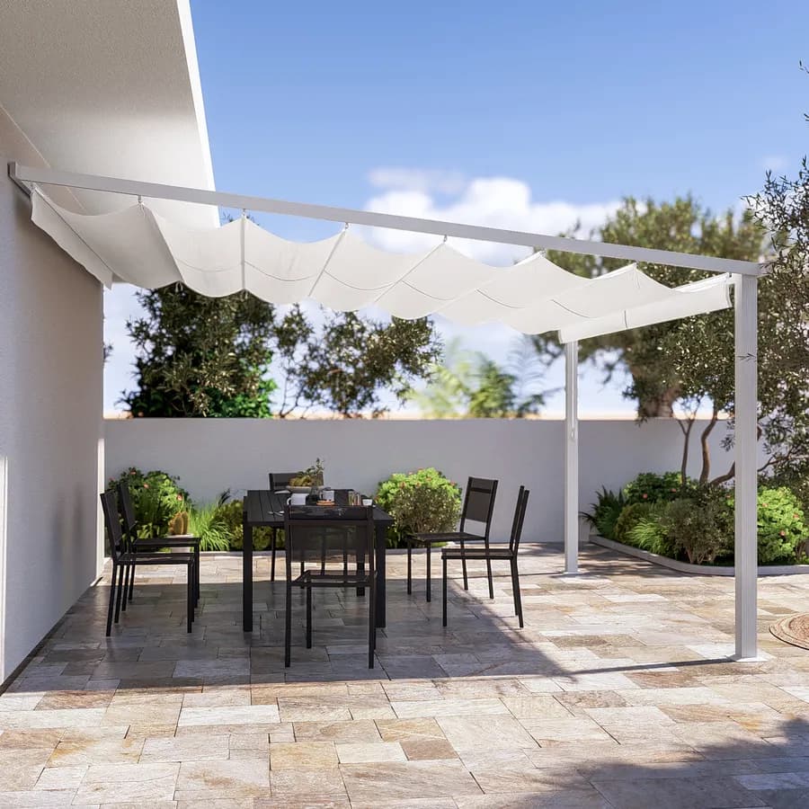 Gazebo pergola 4x4 m in alluminio bianco e con tetto scorrevole - Norris