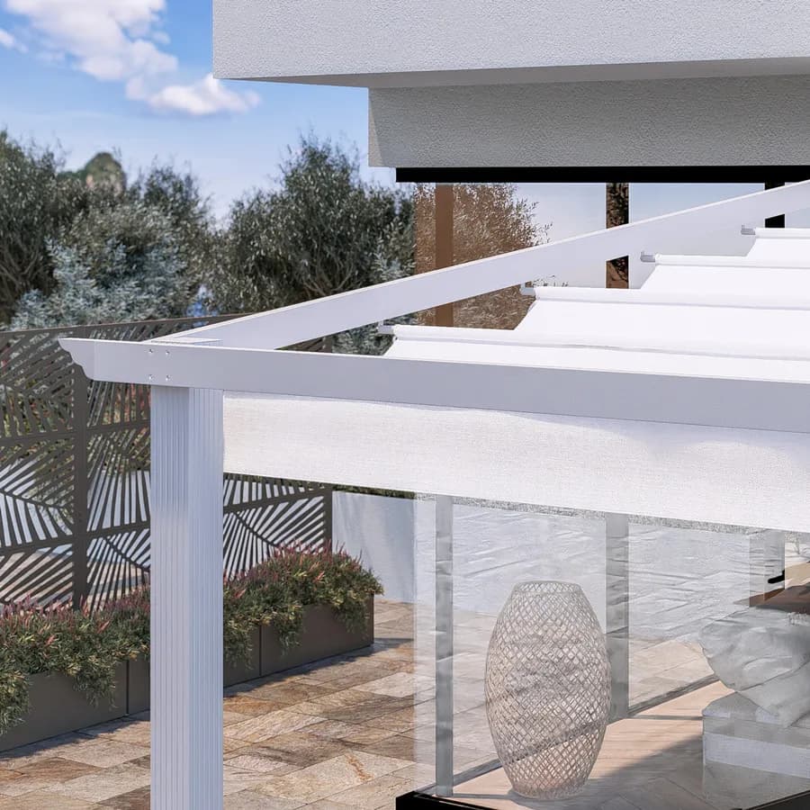 Gazebo pergola 4x4 m in alluminio bianco e con tetto scorrevole - Norris