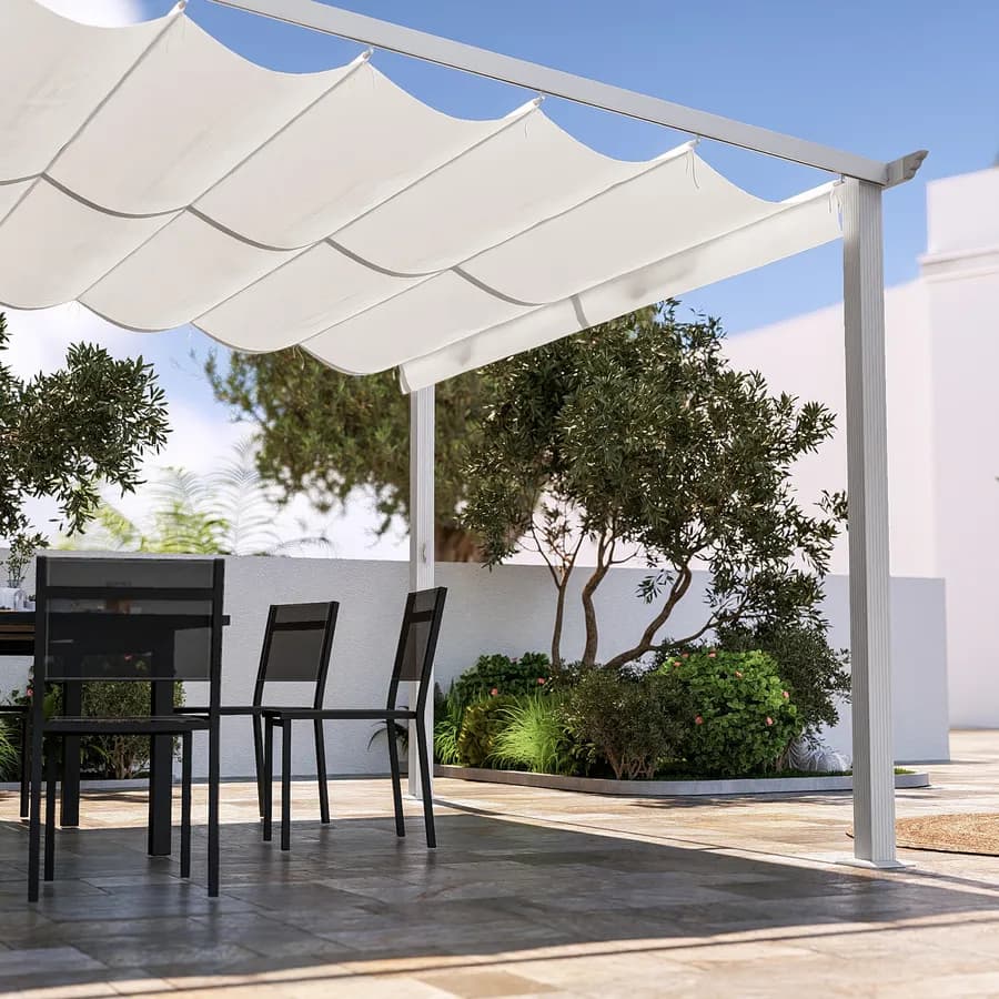 Gazebo pergola 4x4 m in alluminio bianco e con tetto scorrevole - Norris