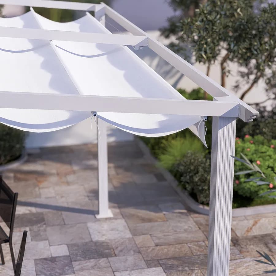 Gazebo pergola 4x4 m in alluminio bianco e con tetto scorrevole - Norris