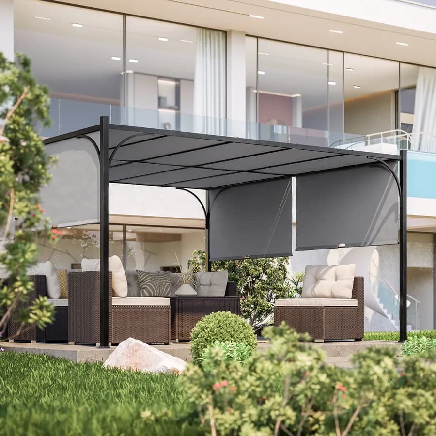 Gazebo 4x4 m con tetto scorrevole grigio e struttura antracite - Edvige