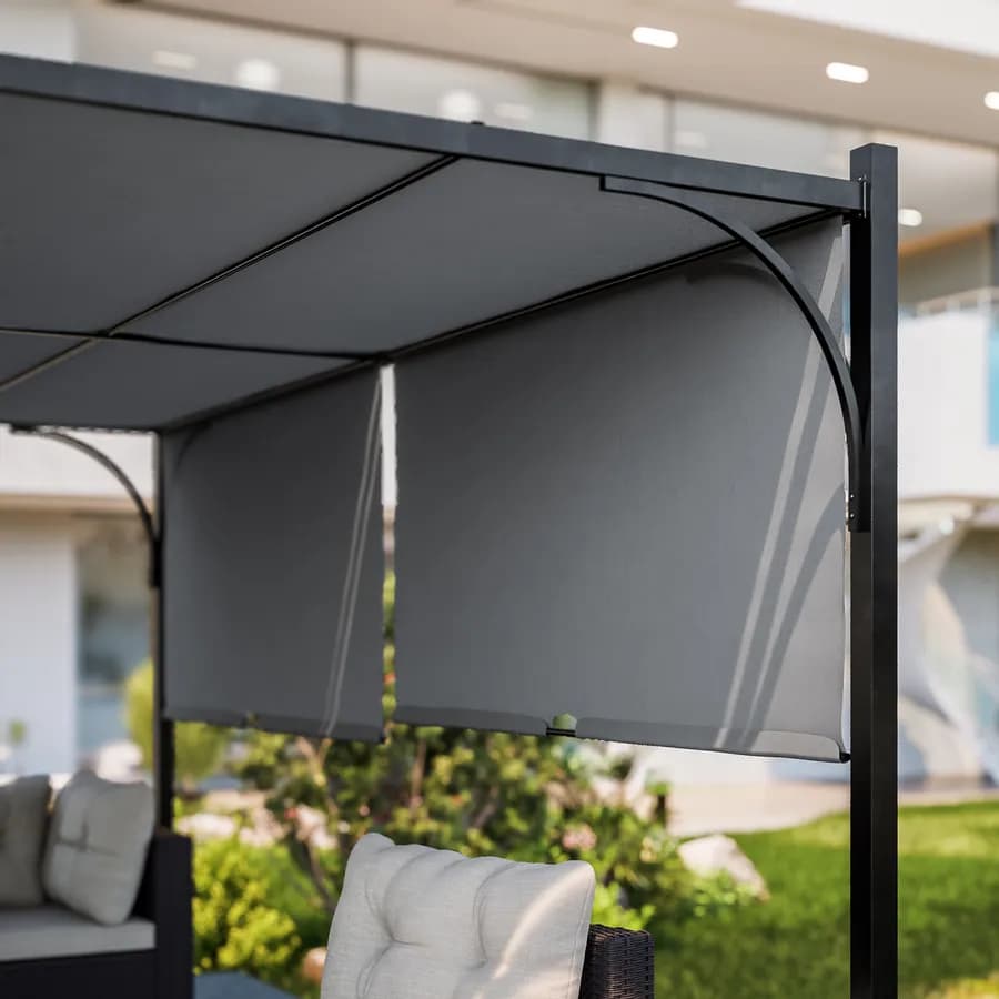 Gazebo 4x4 m con tetto scorrevole grigio e struttura antracite - Edvige