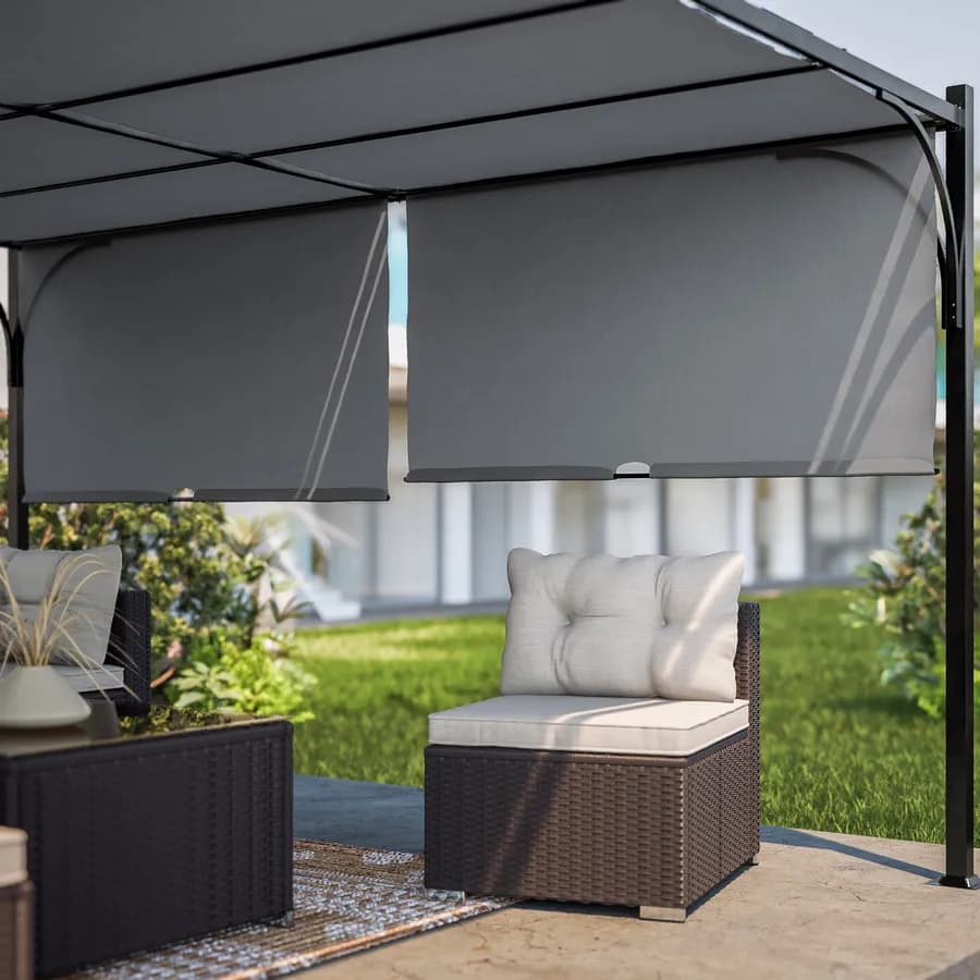 Gazebo 4x4 m con tetto scorrevole grigio e struttura antracite - Edvige