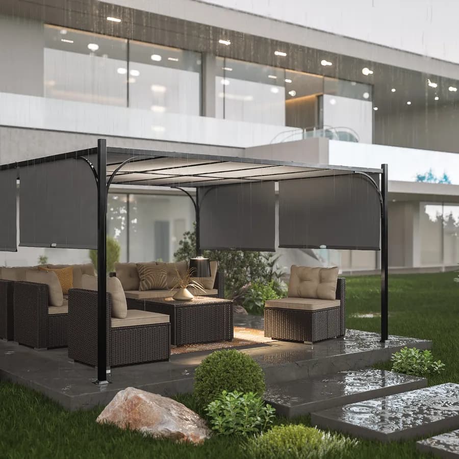 Gazebo 4x4 m con tetto scorrevole grigio e struttura antracite - Edvige