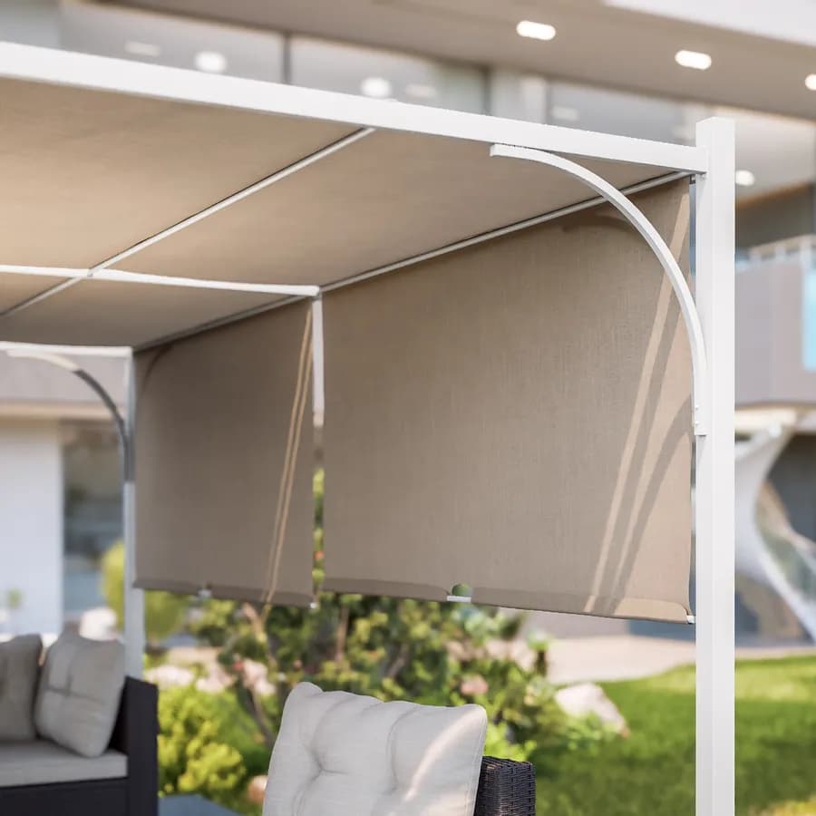 Gazebo 4x4 m con tetto scorrevole ecrù e struttura bianco - Edvige