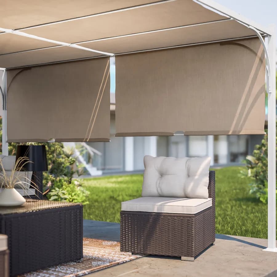 Gazebo 4x4 m con tetto scorrevole ecrù e struttura bianco - Edvige