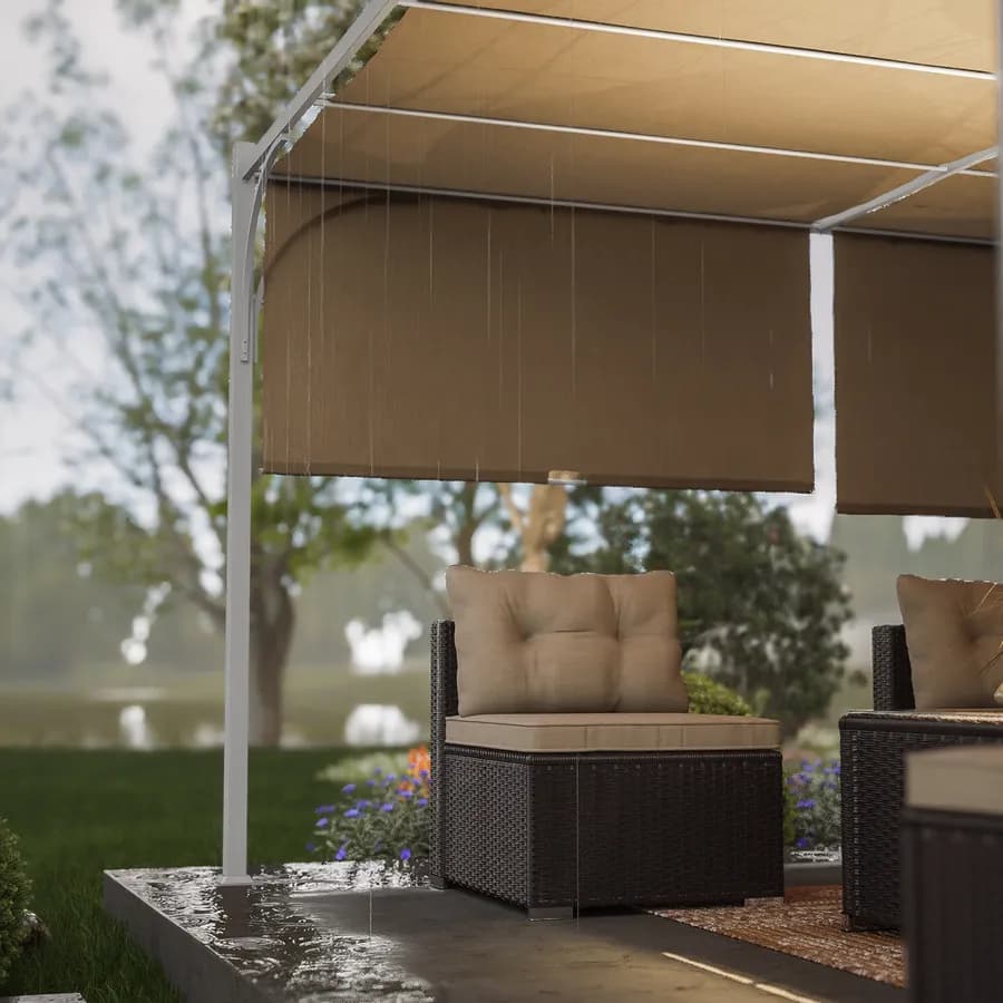 Gazebo 4x4 m con tetto scorrevole ecrù e struttura bianco - Edvige