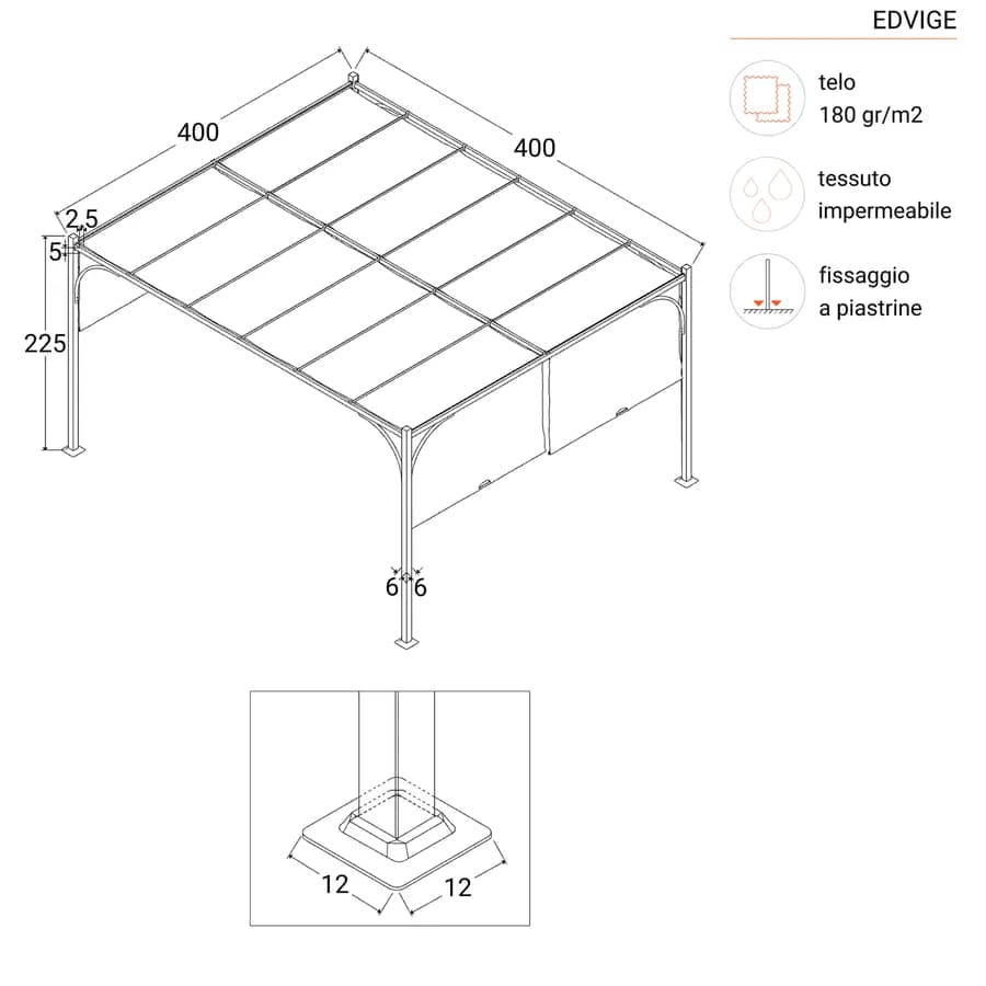Gazebo 4x4 m con tetto scorrevole ecrù e struttura bianco - Edvige