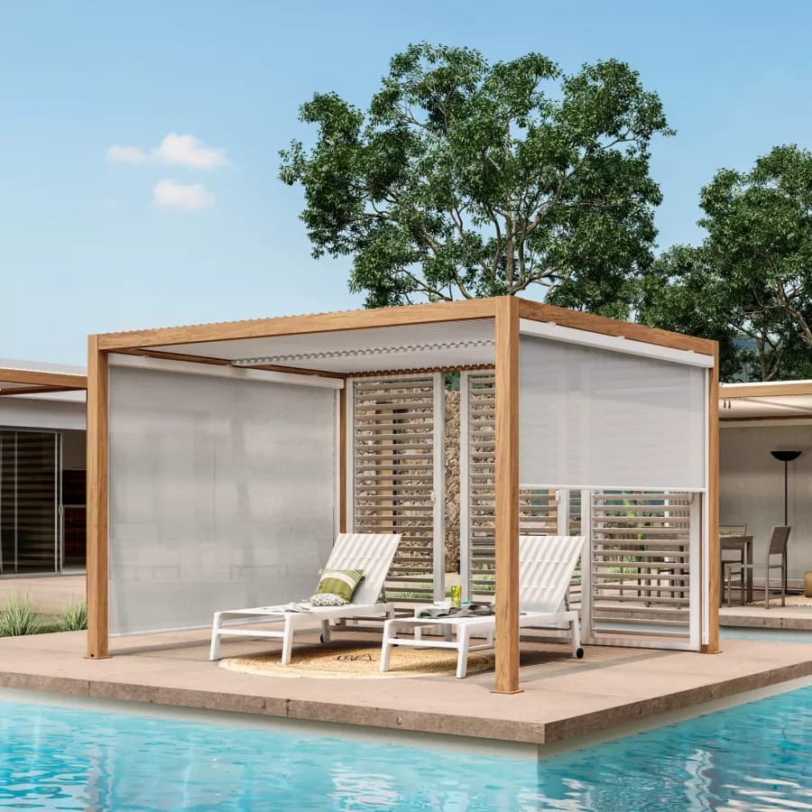 Gazebo bioclimatico 3x3,6 m in alluminio effetto legno - Enea Wood
