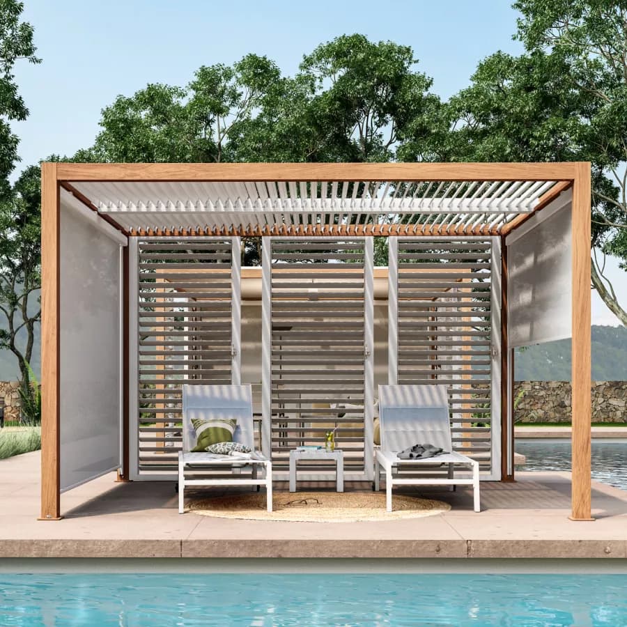 Gazebo bioclimatico 3x3,6 m in alluminio effetto legno - Enea Wood