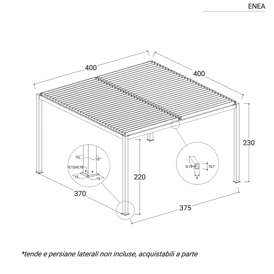 Gazebo bioclimatico 4x4 m in alluminio bianco - Enea