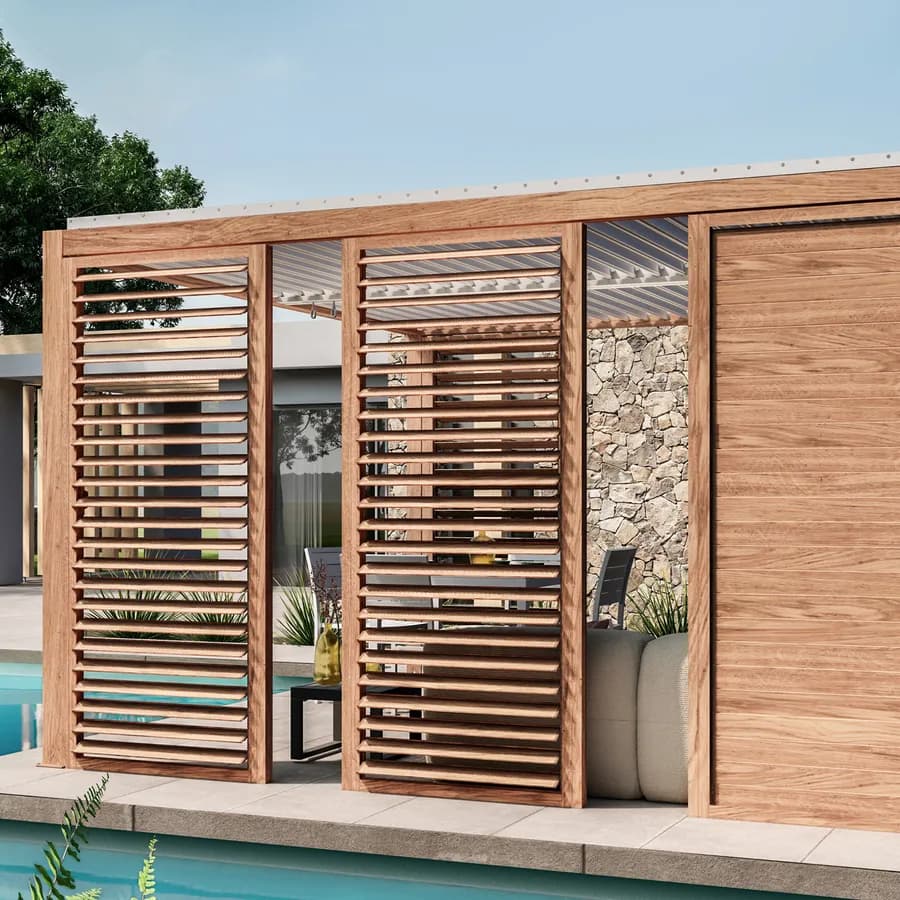 Gazebo bioclimatico 4x4 m in alluminio effetto legno - Enea Wood