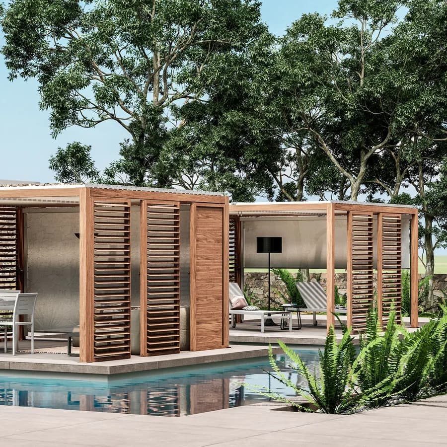 Gazebo bioclimatico 4x4 m in alluminio effetto legno - Enea Wood