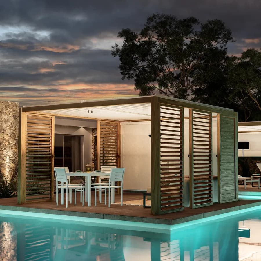 Gazebo bioclimatico 4x4 m in alluminio effetto legno - Enea Wood