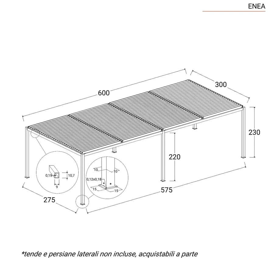 Gazebo bioclimatico 3x6 m in alluminio tortora - Enea