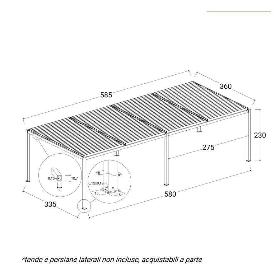 Gazebo bioclimatico 3,6x6 m in alluminio bianco - Enea