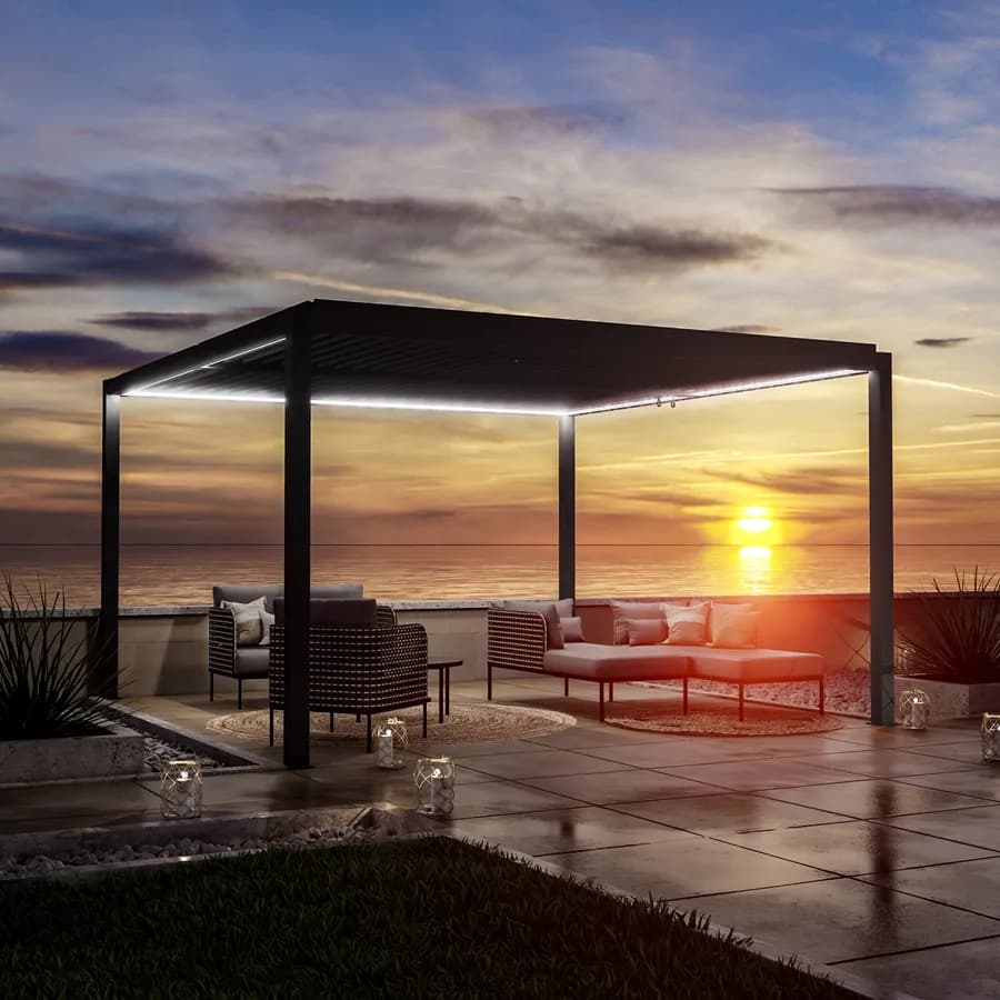Gazebo led bioclimatico 4x4 m in alluminio antracite - Enea Deluxe